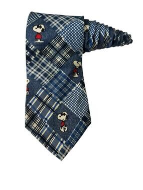 Peanuts Cool And Casual Joe Cool Blue Plaid Cartoon Novelty Necktie Snoopy